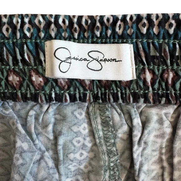 Jessica Simpson Pants Cropped Teal Green Brown Geometrical Print Pull on M - Picture 8 of 10